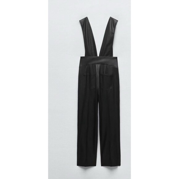 Zara Faux Leather Overalls Jumpsuit XS NWT bloggers favorite straight leg - Picture 3 of 11
